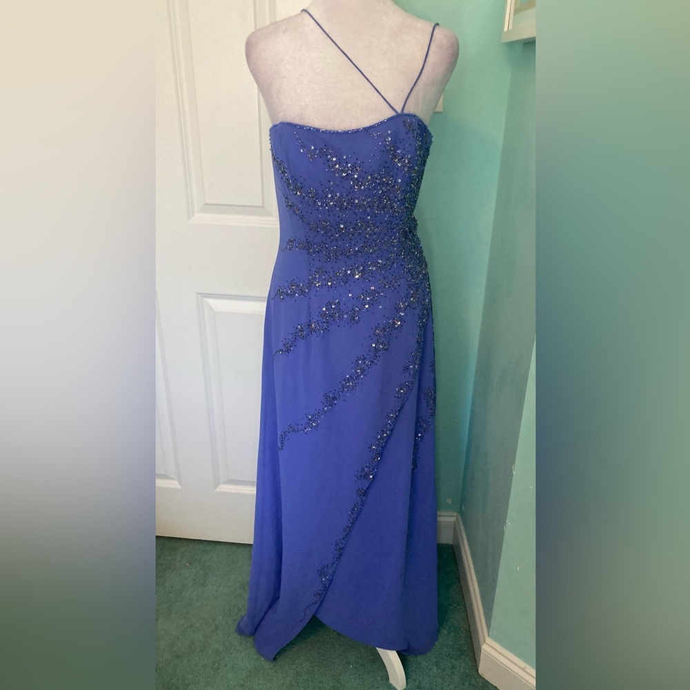 Chic Blue Beaded Evening Dress